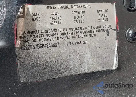 2008 Pontiac G6 Value Leader from USA, damaged, VIN 1G2ZF57B684248837